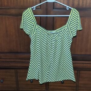 Necessary Objects Yellow and Gray Striped Scoop Neck Top